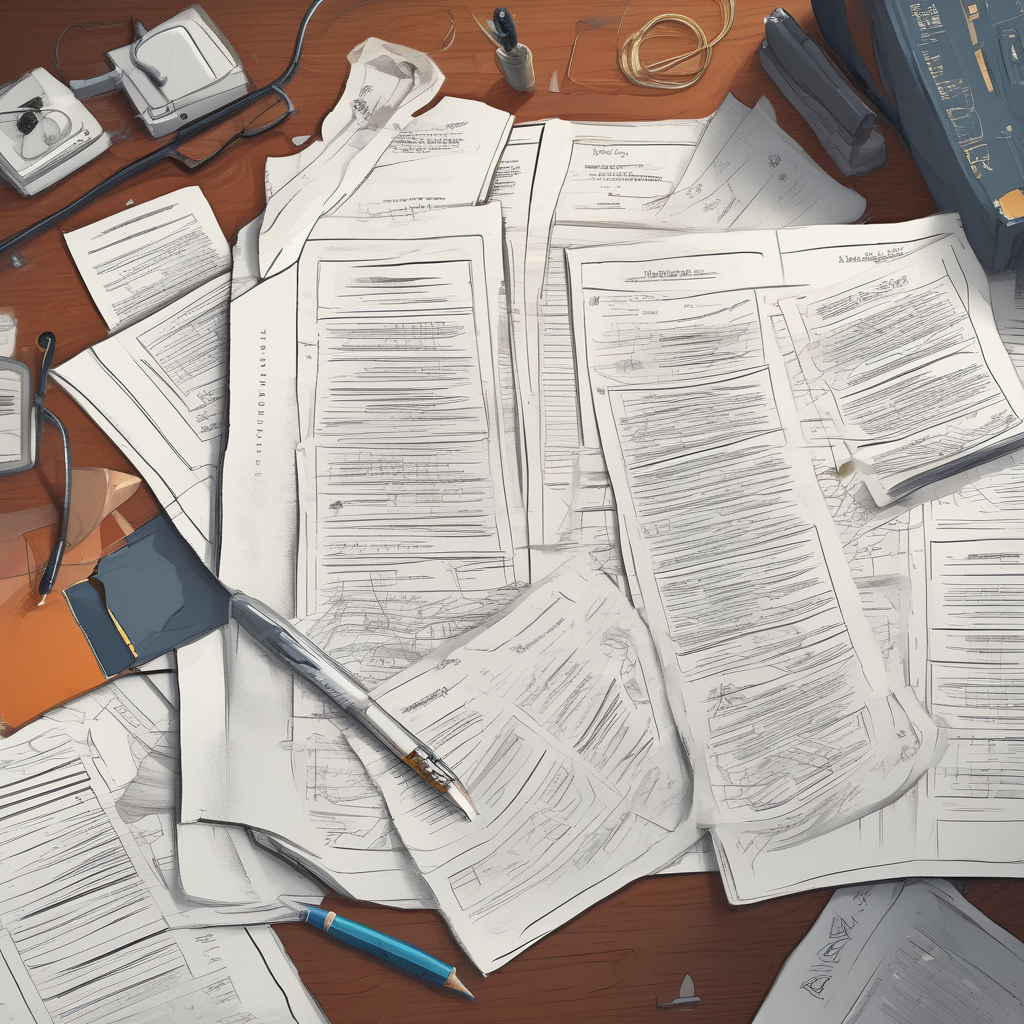 an abstract illustration of a pile of documents on a desk